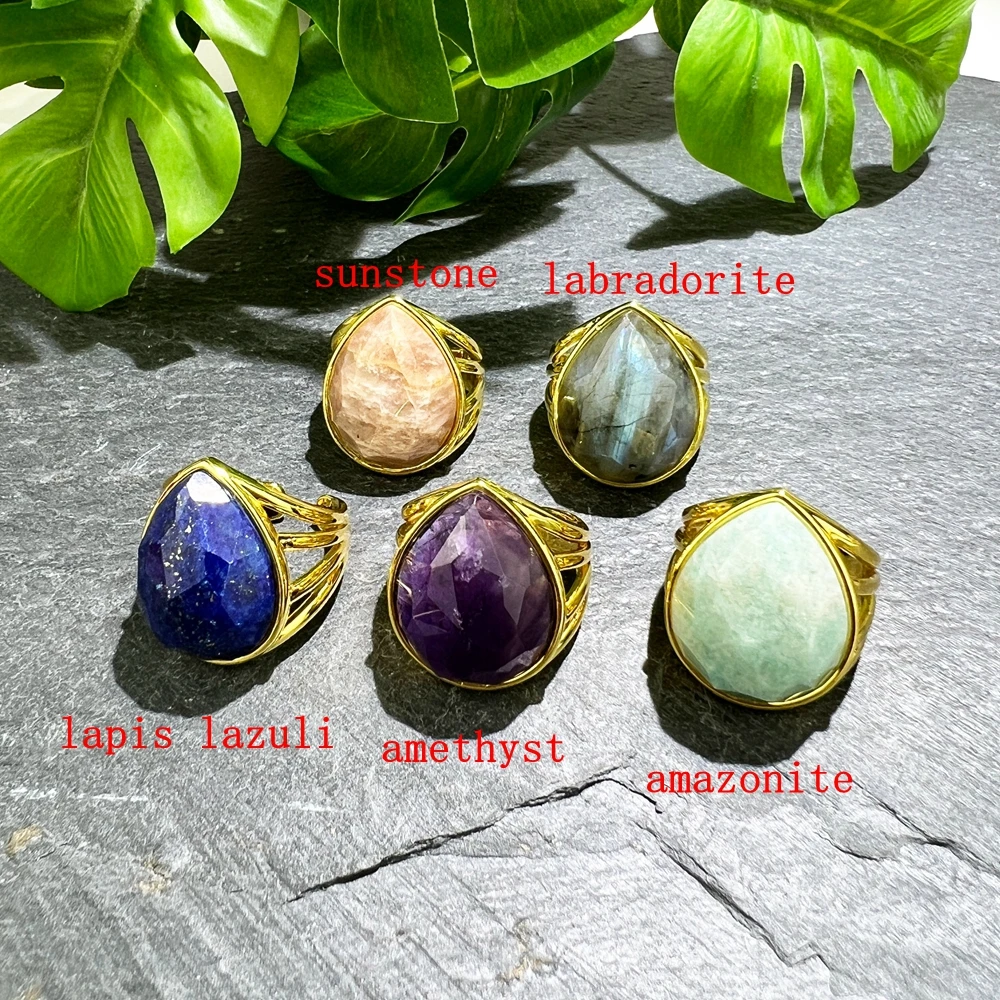 Кольцо из натурального Лабрадорита с аметистом Sunstone для женщин позолоченное