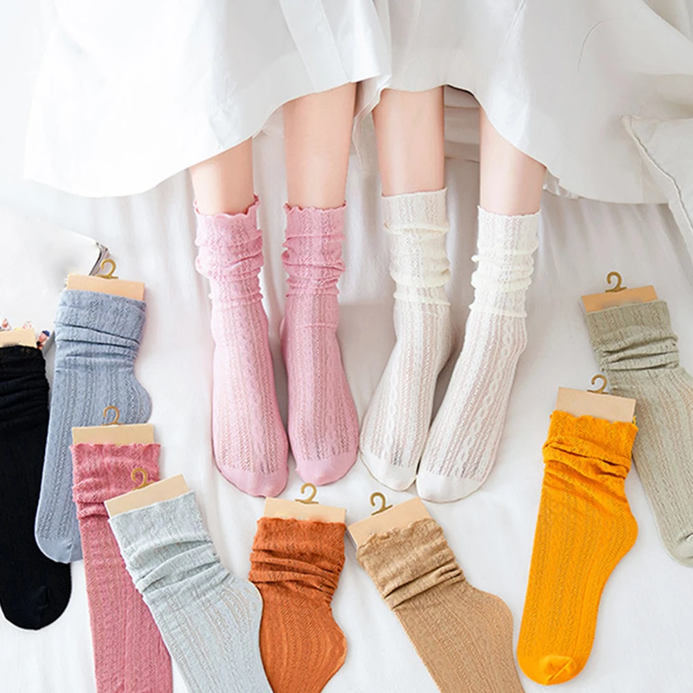 

Носки женские тонкие свободные, цветные длинные модные однотонные, для девушек и студентов, 1 пара, лето-весна