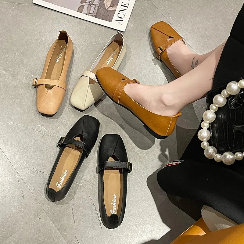 

Hollow Flat Shoes Women Square Head Buckle Slip-on Pumps New Soft-soled Cozy Loafers Fashion Commuter Ballet Flats Shoes Women