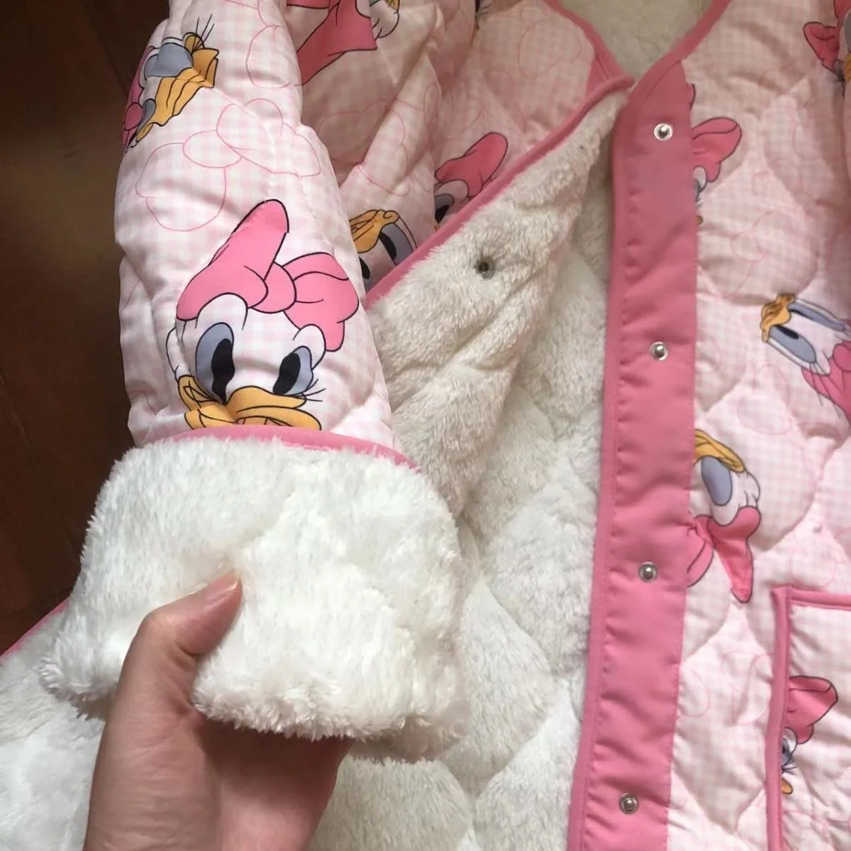 Флисовые парки Disney Дональд Дак розовые Мультяшные плюшевые пальто на пуговицах