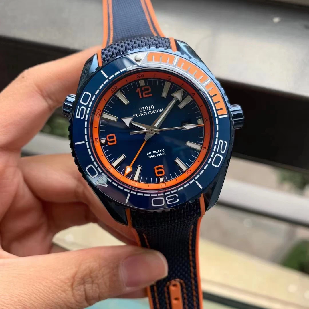 

Mens Automatic Mechanical Watch Ceramic Independent GMT Canvas Rubber Blue