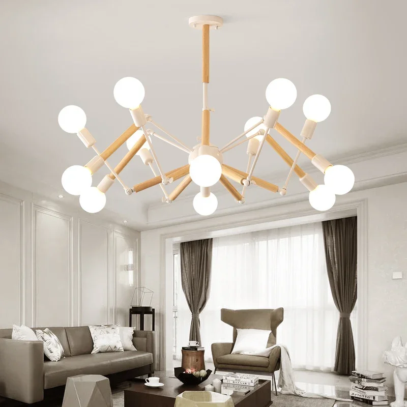 

Nordic Wood Spider Living Room Chandelier Study Light Personalized Post-modern Minimalist Dining Room Light Fixtures
