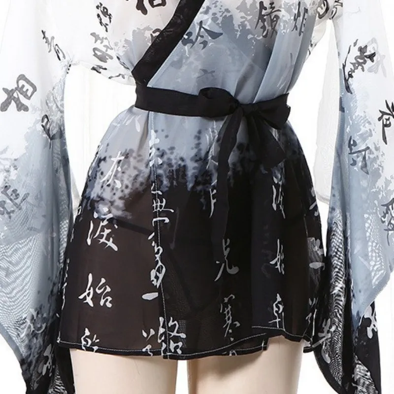 Женское прозрачное кимоно для косплея сетчатая ночная рубашка женский халат с