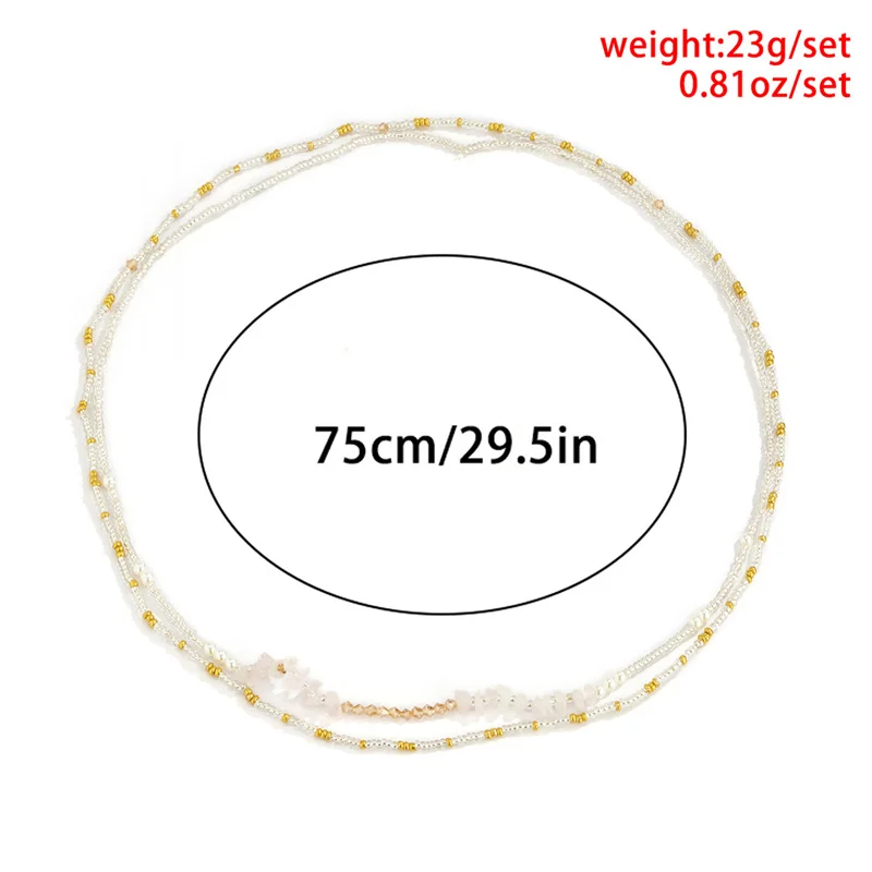 

2 Pcs/Set Sexy Crushed Stone Rice Beads Ethnic Style Waist Chain Simple Stretch Beads Irregular Body Chain Party Jewelry