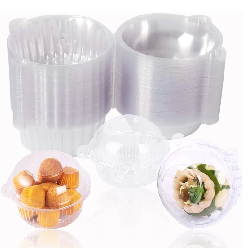 

100 шт. прозрачные коробки для кексов, индивидуальные пластиковые коробки для кексов, купольный одинарный держатель для кексов, навесной контейнер для еды с зеркальным основанием