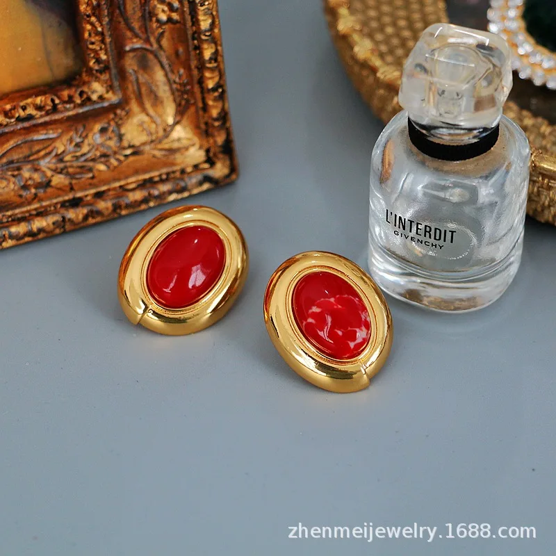 

Античный рубиновый Медный позолоченный каменный зажим для ушей