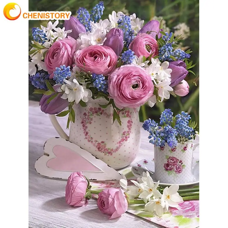 

CHENISTORY Diamond Painting Full Square/ Round Drill Flowers In A Vase Embroidery Mosaic Cross Stitch Picture Of Rhinestones Ho