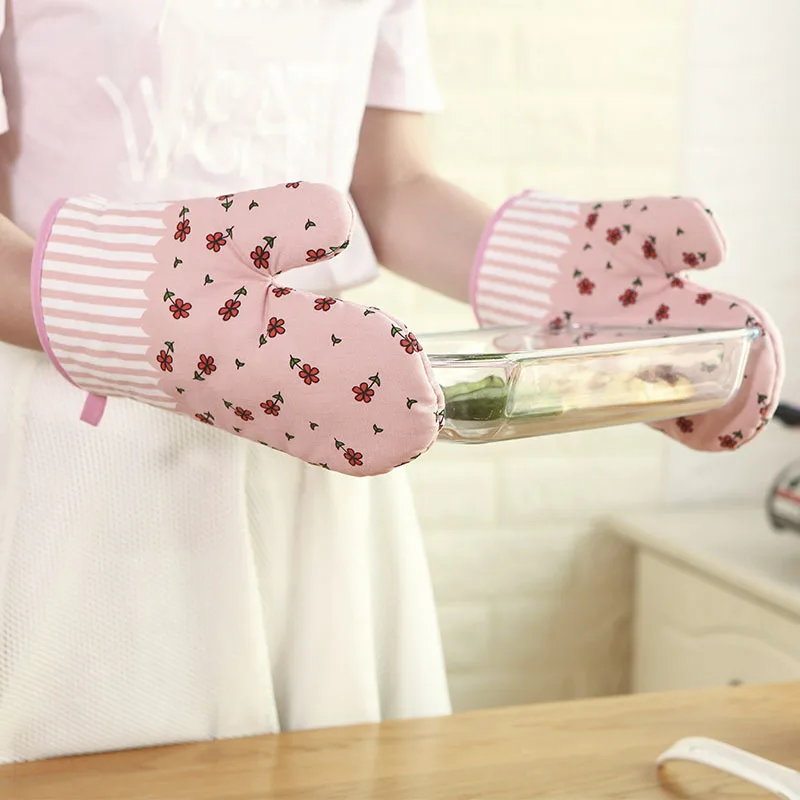 

Baking Gloves Pastoral Kitchen Tools Insulation Microwave Oven Cotton Mittens Thickened Bakeware Printed Pot Holder Hand Gloves