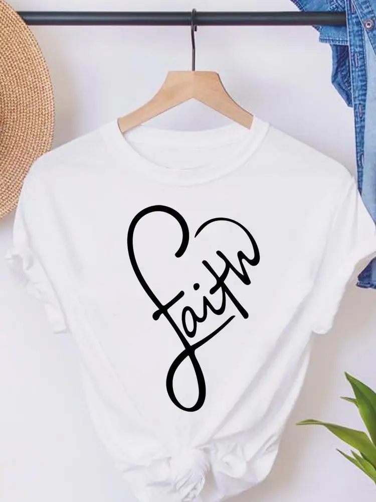 

Faith Love Heart Trend 90s Short Sleeve Summer Female Graphic Tee Clothes T Women's Clothing Ladies Print Fashion T-shirts