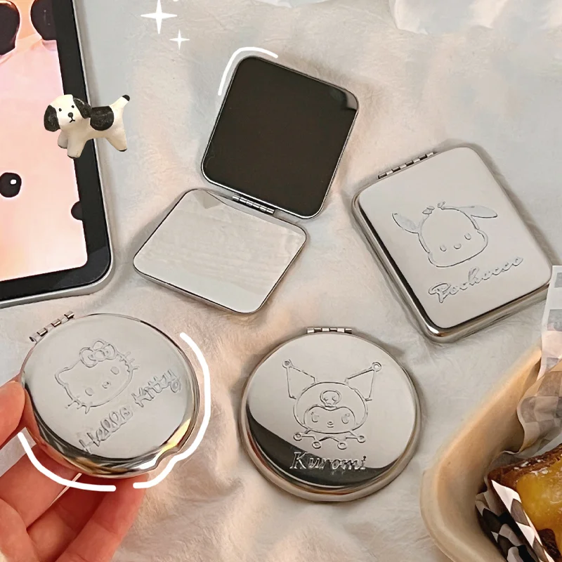 

Зеркало для макияжа Kawaii sanio, складное, двустороннее, из стали, с защитой от падения, с рисунком из мультфильма "Аниме", портативное, подарок