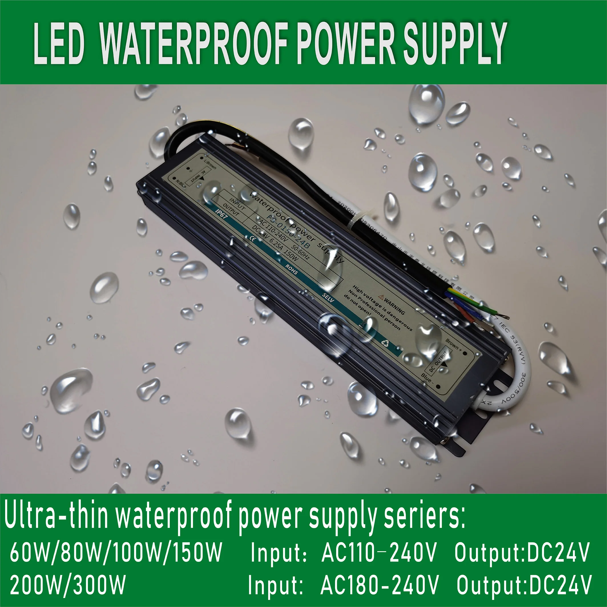 

Waterproof LED Lighting Power Supply Input AC110- 240V Output 24V LED Driver DC Voltage Transformer 60W 80W 100W 150W 200W 300W