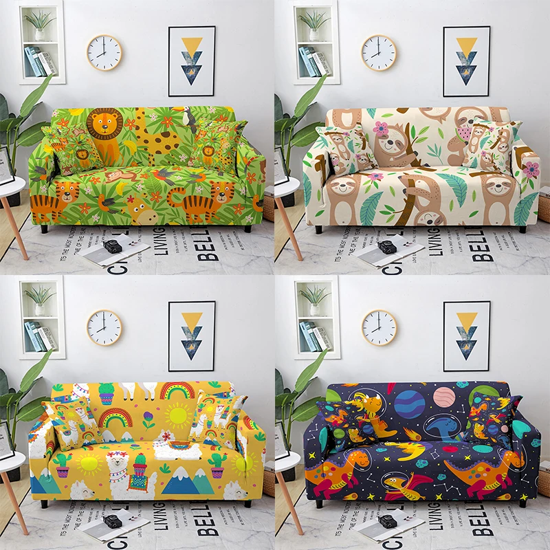 

Разноцветные Мультяшные животные чехол для дивана с рисунком, противообрастающие эластичные Чехлы для дивана, чехлы для гостиной