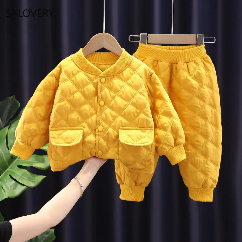 

2022 New Winter Kids Clothes Faux Down Keep Warm Clothing Sets Baby Girls Baby Boys Snowsuit Coats Pants Overcoat Suit 0-5 Years