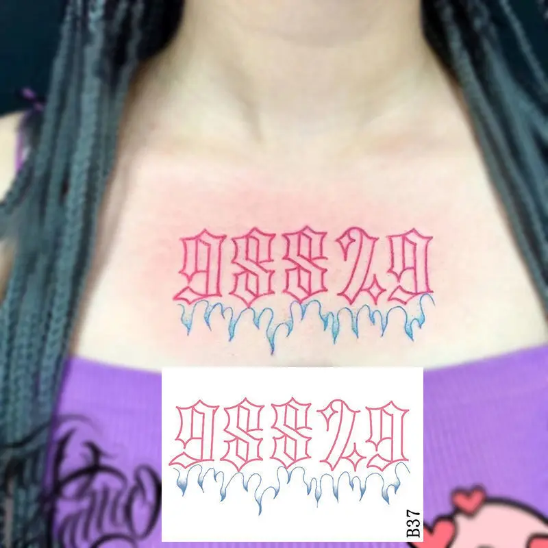 

Flame Number Tattoos Waterproof Art Fake Tattoo for Woman Men Arm Chest Sexy Temporary Tattoo Lasting Punk Tattoo Stickers