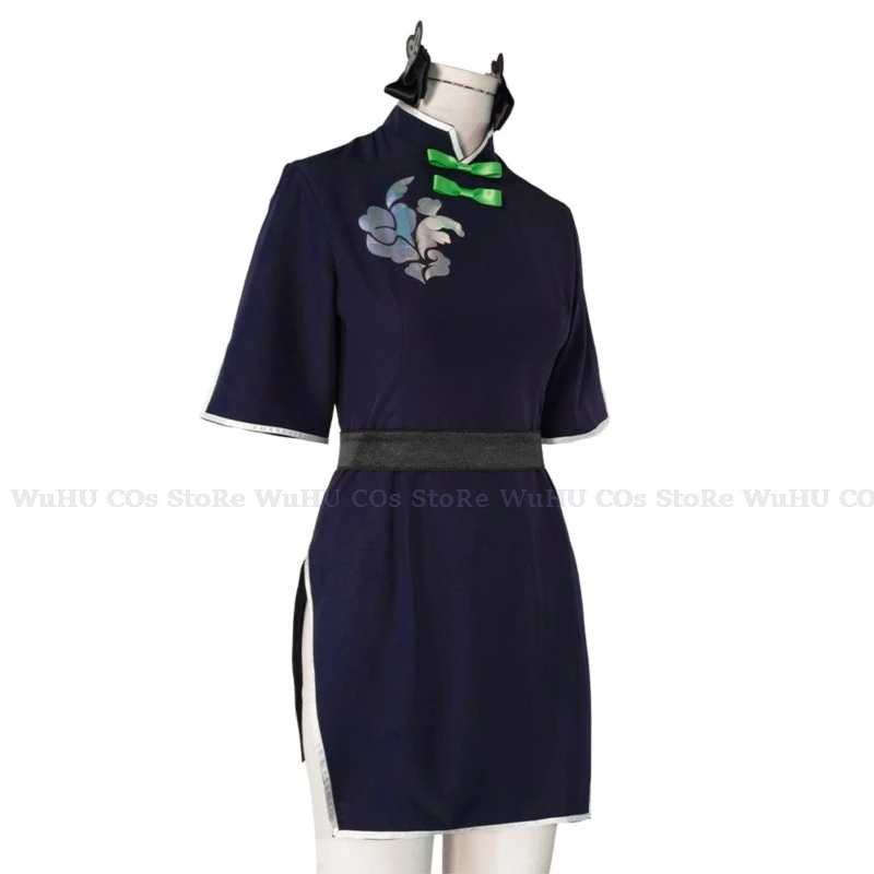 Аниме Синий Архив Косплей Sunonara Syunn Chilhood Костюм Темно-Синее Платье Cheongsam Заколки Halo
