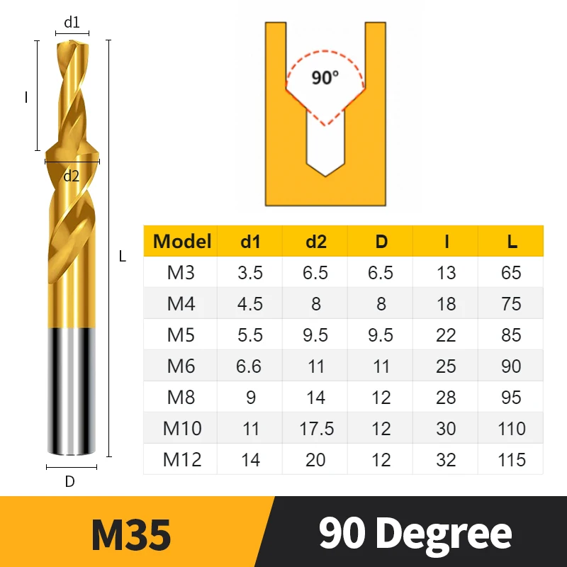 

Ступенчатое сверло Counterbore M35 Кобальт/HSS 90/180 градусов M3-M10