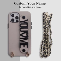 custom name logo gold letters pebble leather adjustable lanyard phone case for iphone 11 12 13pro max phone personalized cover