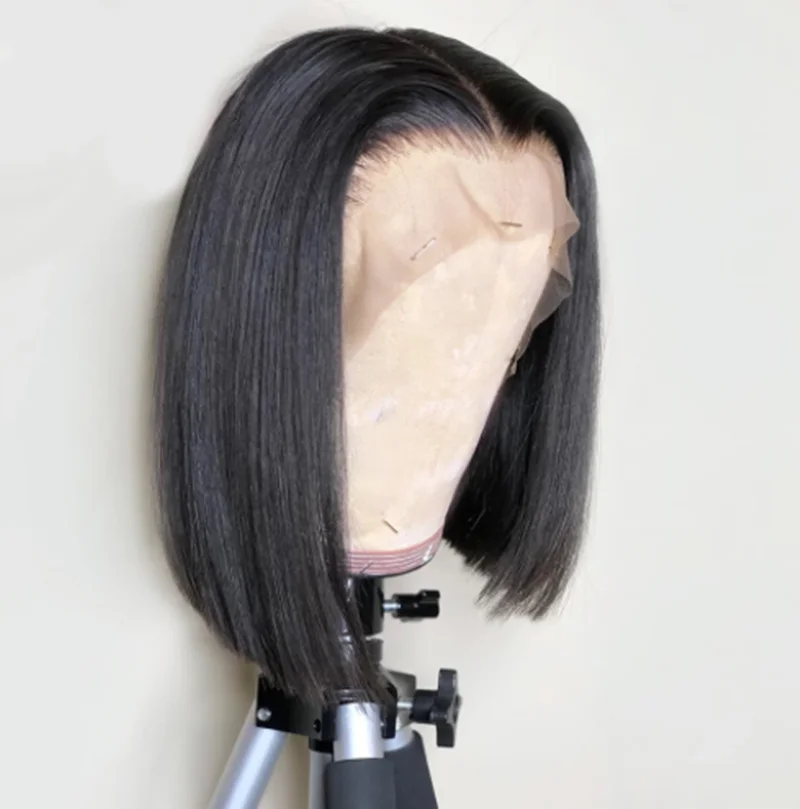 

Lace Front Wigs Natural Black 12-14 inch Silky Straight soft Short Bob Wig Blunt Cut Bob Wigs For Women