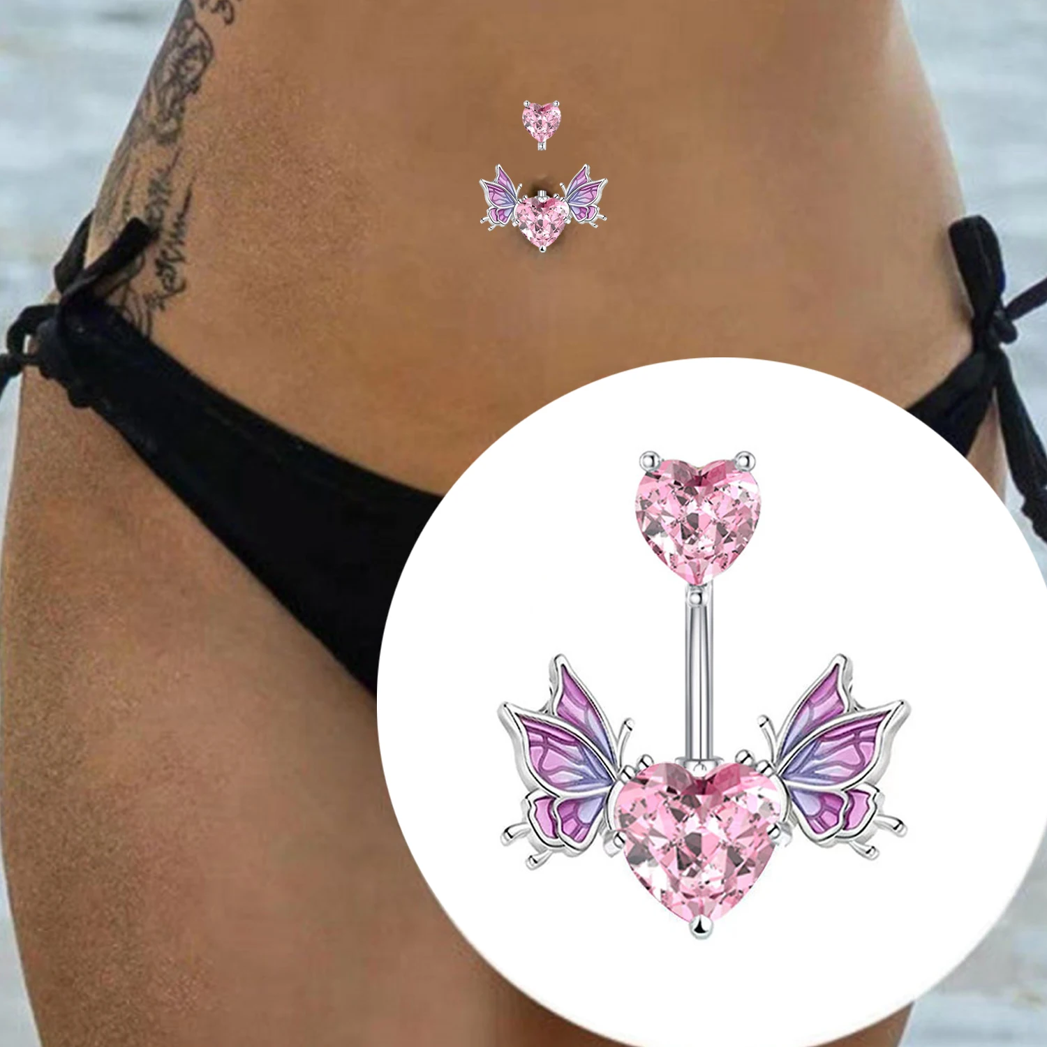 Romantic Pink Belly Button Ring Drop Dangle Body Belly Piercing Butterfly Navel Stainless Steel Magnet Jewelry Body Piercing