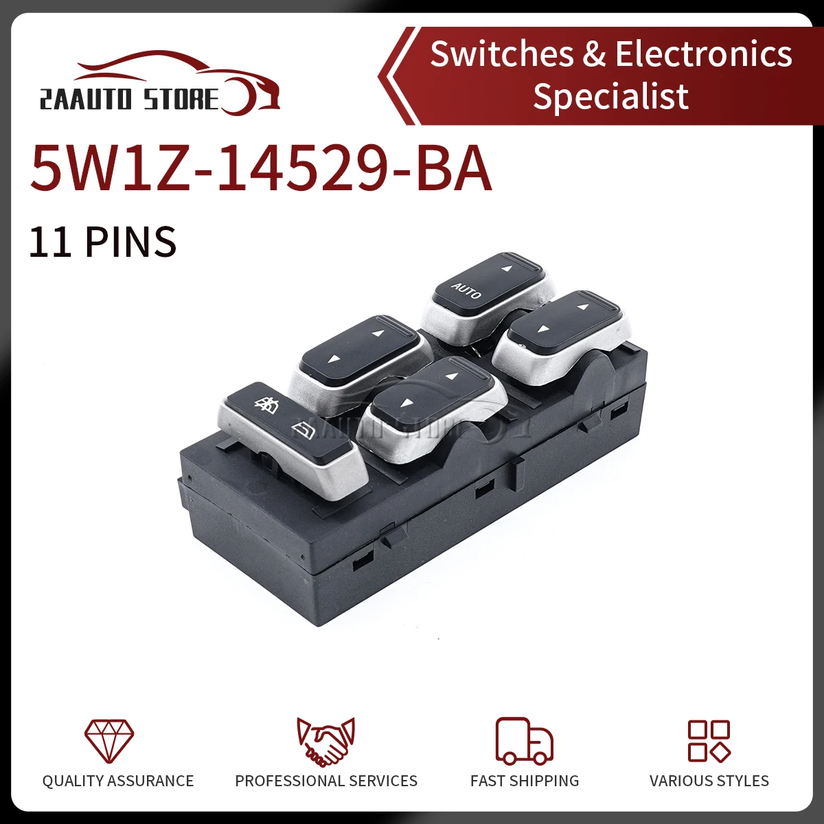 

5W1Z-14529-BA Power Window Switch Driver Side Control Button For Ford Lincoln Town Car 2003-2008 11Pins 4W1Z14529AA 5W1Z14529BA