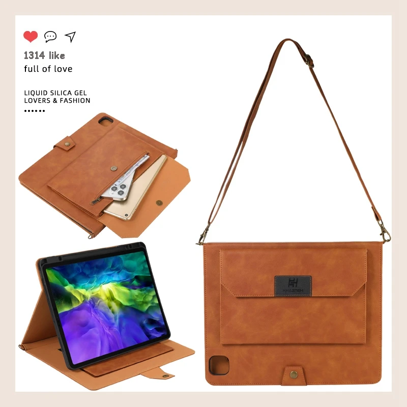 

Чехол для iPad Air 4, умный чехол для планшета iPad Pro 12,9, 11, 2021, 2020, 2018, кожаный кошелек, сумка на плечо, чехол, корпус с слотом для карандаша