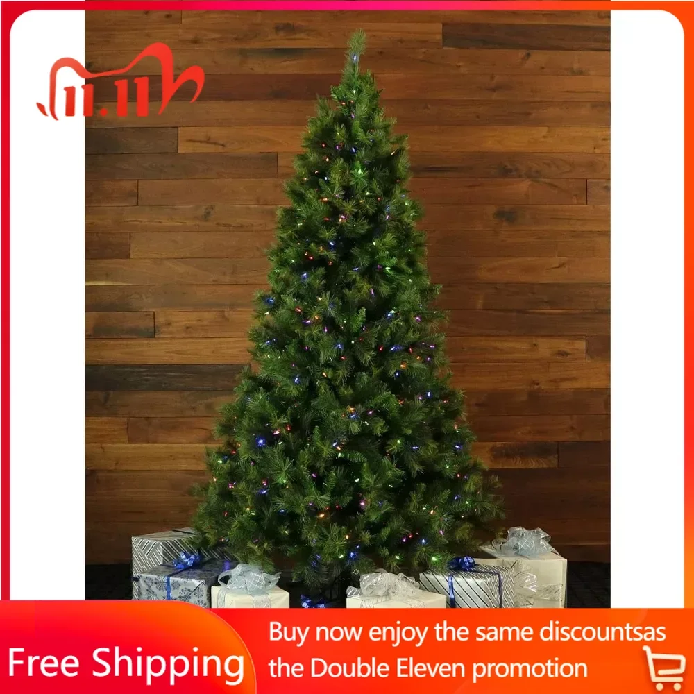 

Рождественское украшение, бесплатная доставка, 7,5 футов, предварительно зажженная елка из сосновой зеленой сосны с разноцветными светодиодными гирляндами