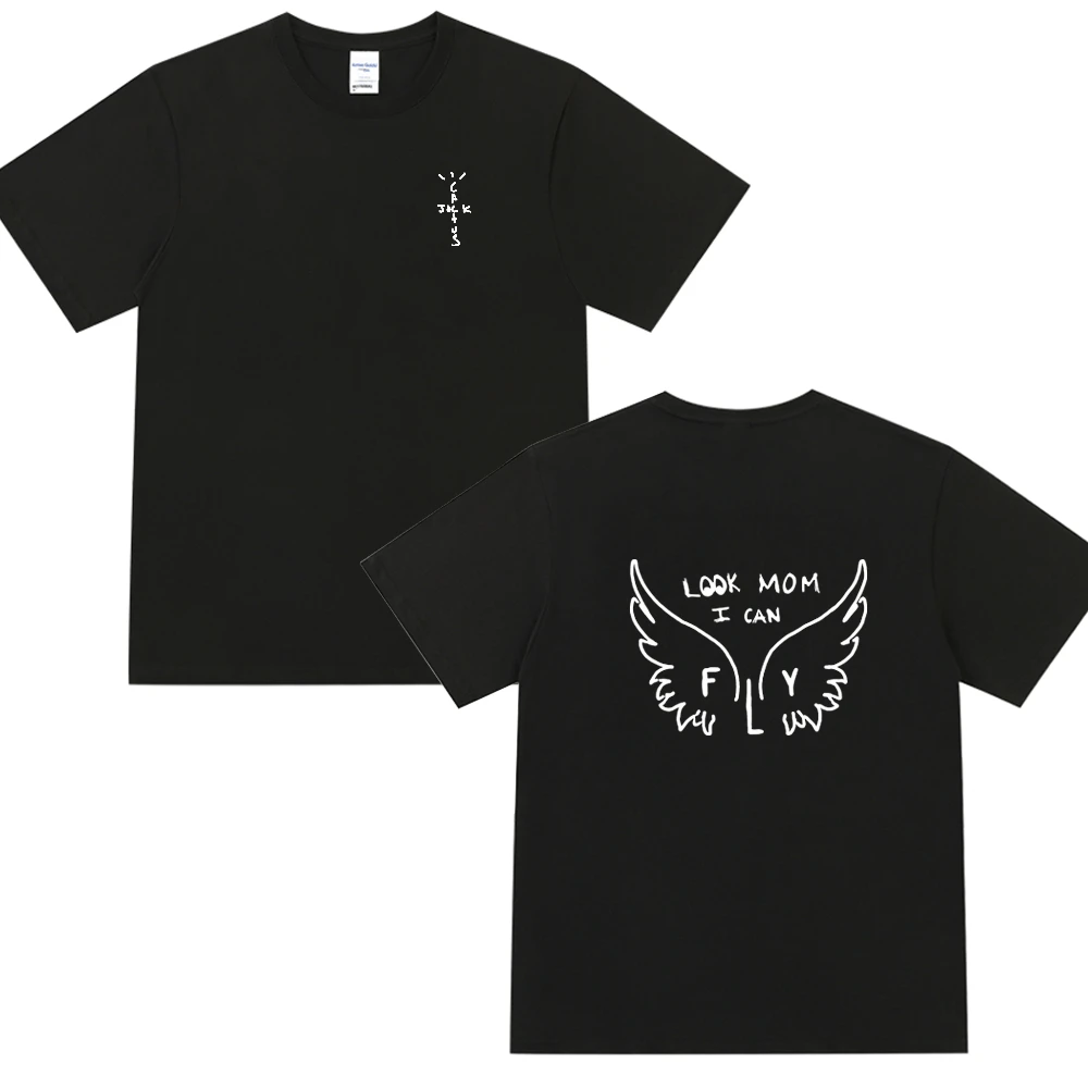 

Cactus Jack T Shirt Men Women Double-sided Logo Print Travis Scott LOOK MOM I CAN FLY Tee Shirt Couple Cotton Trend T-shirt Tops