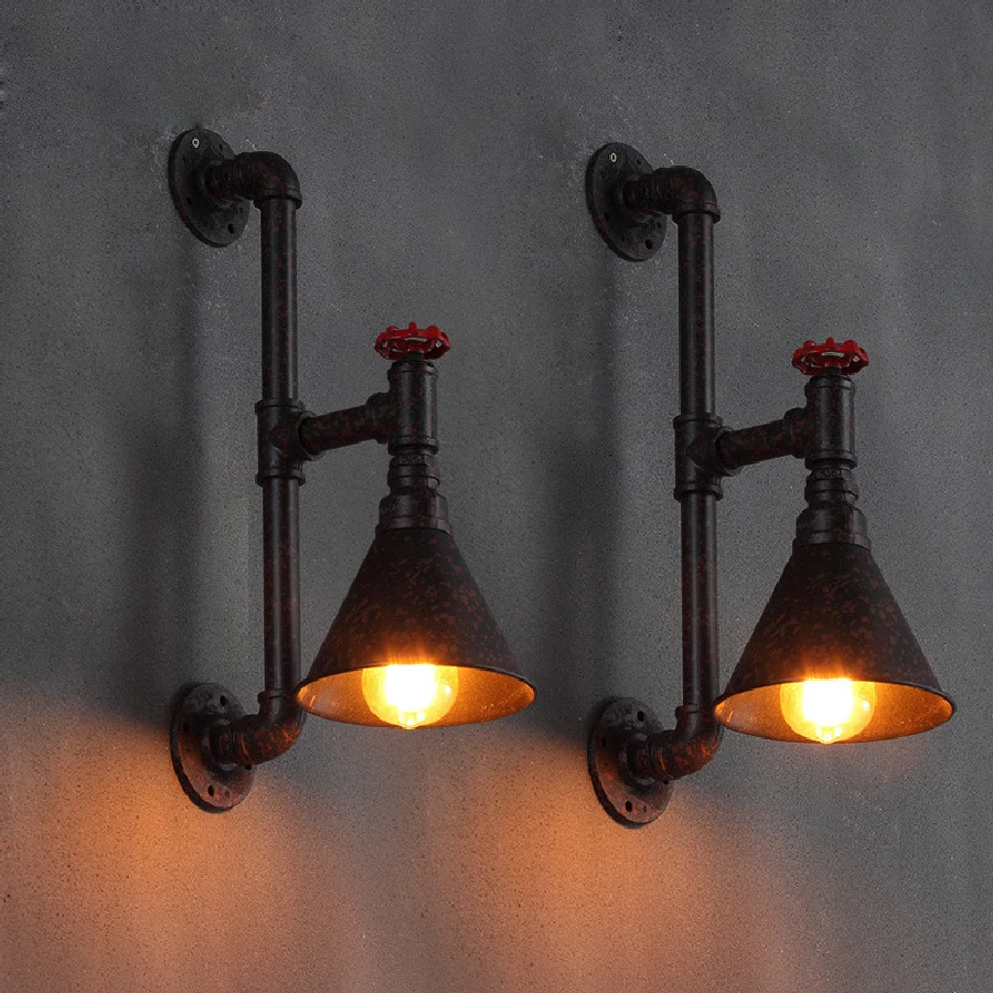 

Retro Vintage Water Pipe Wall Lamp Loft Industrial American Style Wall Sconce Wrought Iron Lighting Fixture Rust Antique Lights