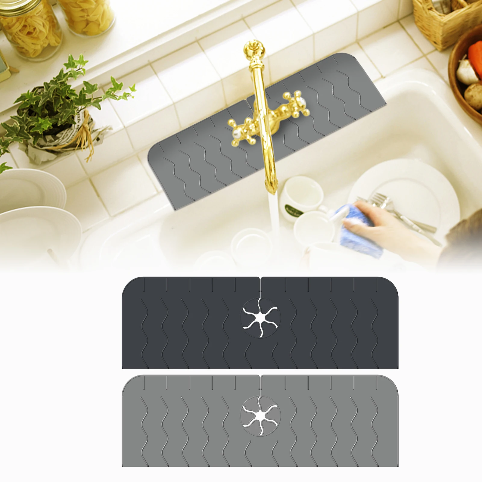 

Silicone Faucet Handle Drip Catcher Tray Drip Splash Sink Protector Faucet Drying Mat Faucet Splash Catcher for Kitchen Bathroom