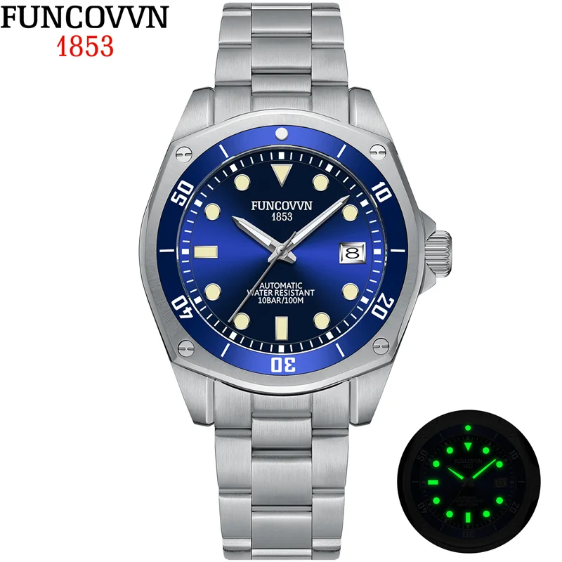 

Funcovvn Dive Watch NH35 Original Design Bracelet Fashion Sport Style Automatic Mechanical Watches Sapphire 10Bar Sapphire Date