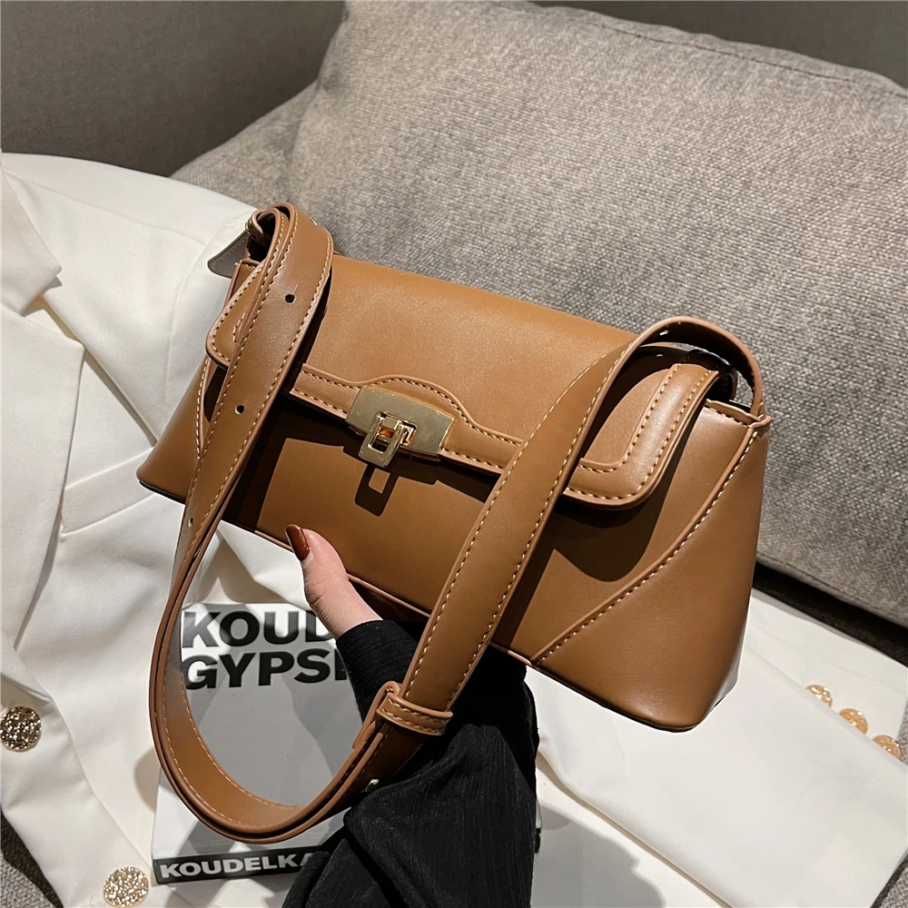 

Burminsa Flip Lock Vintage Shoulder Bags For Women 2022 Winter Trend Fashion Designer Large Capacity Crossbody Ladies Handbags