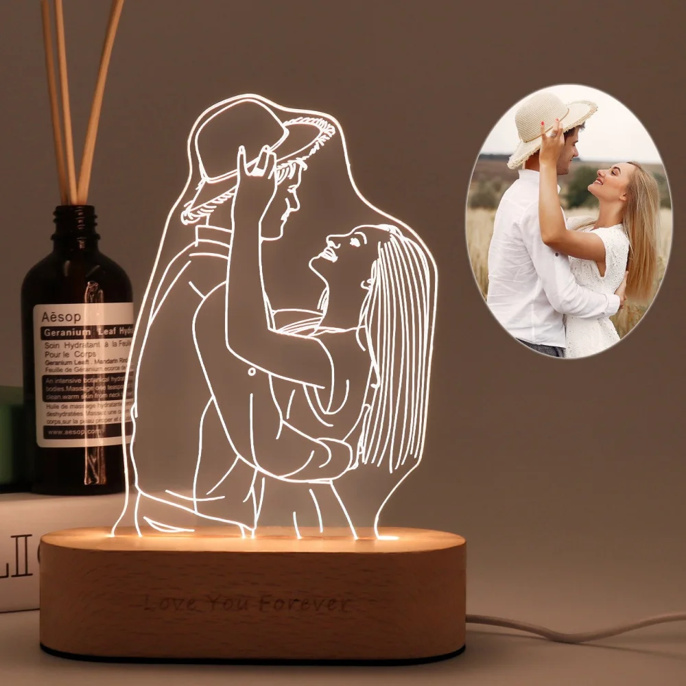 Personalized Gift Photo 3D Lamp Customized Wedding Anniversary Valentines Day Gift Night Light Picture Text Engraving Gift images - 6
