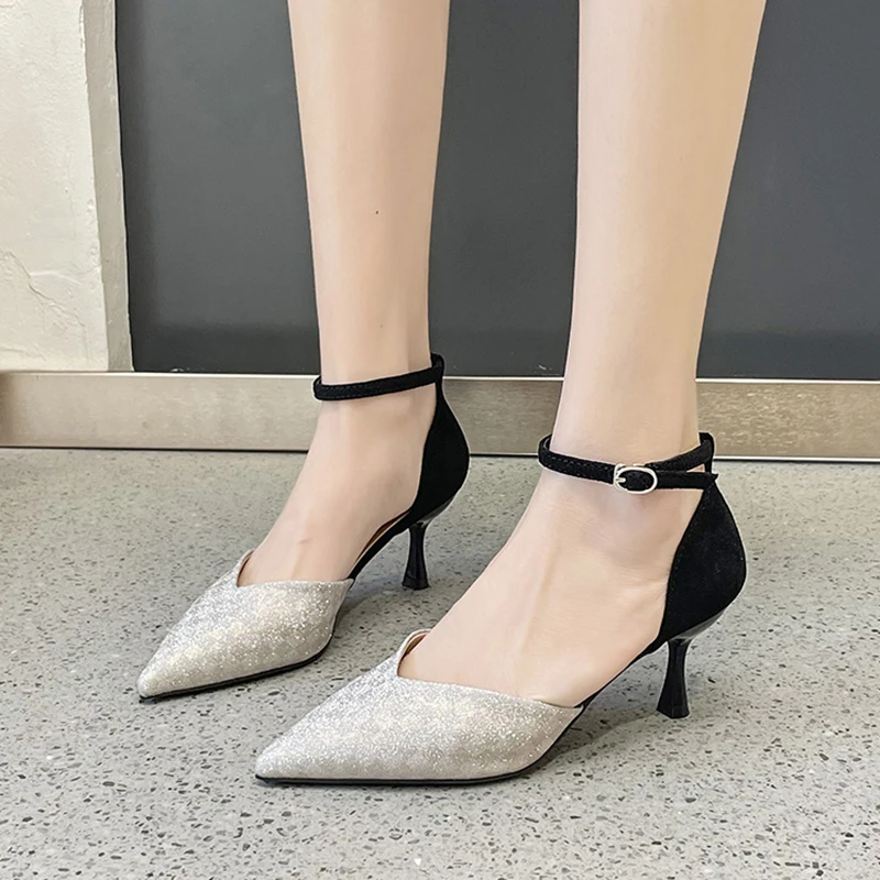 

Блестящие туфли-лодочки Lucyever для женщин, модель 2022 года, весенняя обувь для вечевечерние, женские сандалии разных цветов с острым носком для женщин