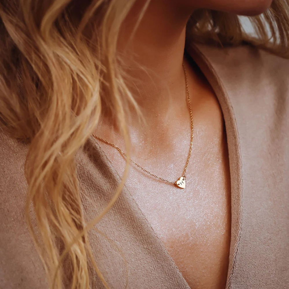 Orazio Letter Engraving Stainless Steel 14K Gold Heart Pendant Necklaces for Women Chokers Trend Jewelry Accessories Wholesale