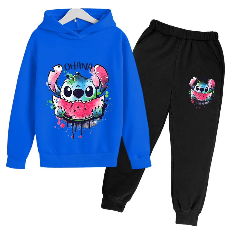 

2022 New Stitch Cotton Sweatshirts Clothing Set Children Spring Autumn Stich Hooded Tops Disney Series Long Sleeve Hoodies Suit