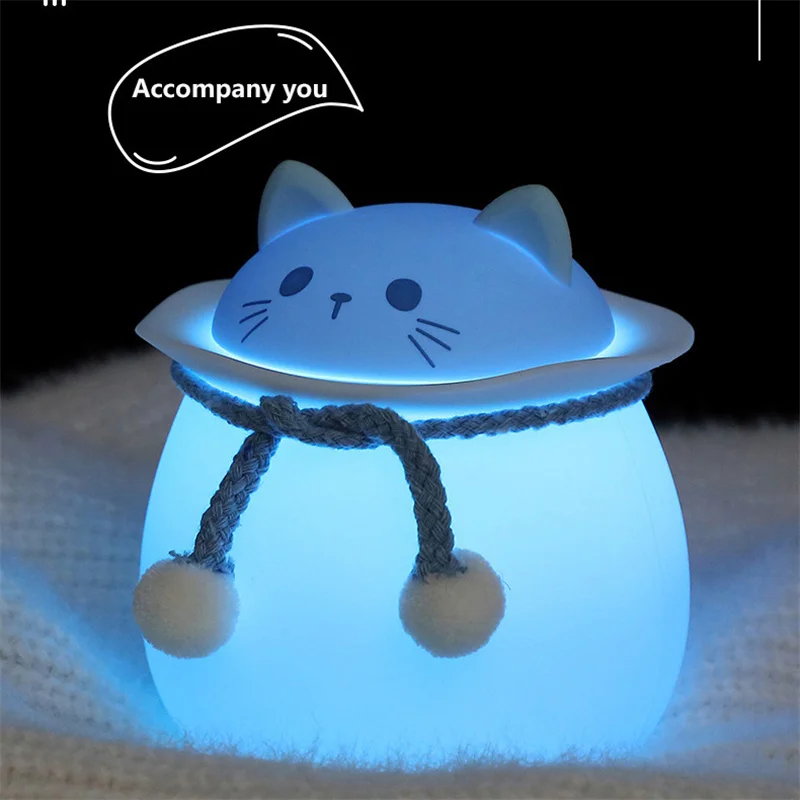 

Силиконовые светодиодные ночные светильники Cat Rabbit Bee, сенсорные USB перезаряжаемые лампы для детей, подарки для малышей, ночные лампы с изобр...