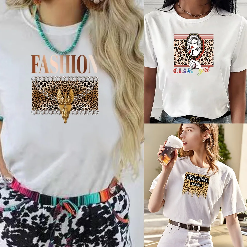 Женская футболка с коротким рукавом свободная леопардовым принтом повседневная