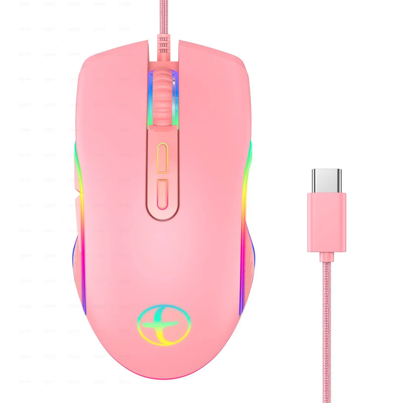 

pink USB C Mouse Ergonomic Mouse with 4 backlight modes up to 3200 DPI RGB Wired Gaming Mouse With Type-C for Apple MacBook Pro