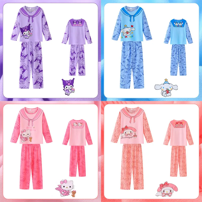

Kawaii Sanrios Kuromi Cinnamoroll Пижамный костюм Hello Kitty ночная рубашка для детей Летняя Пижама свободная мультяшная Домашняя одежда подарок