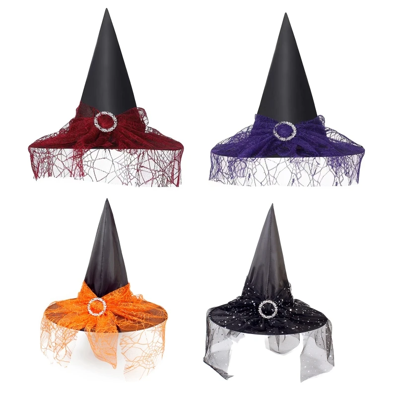 

Witch Hat With Veil Party Hats Adults Kids Wizard Hat Magican Hat Halloween Decorations For Home Xmas Gifts