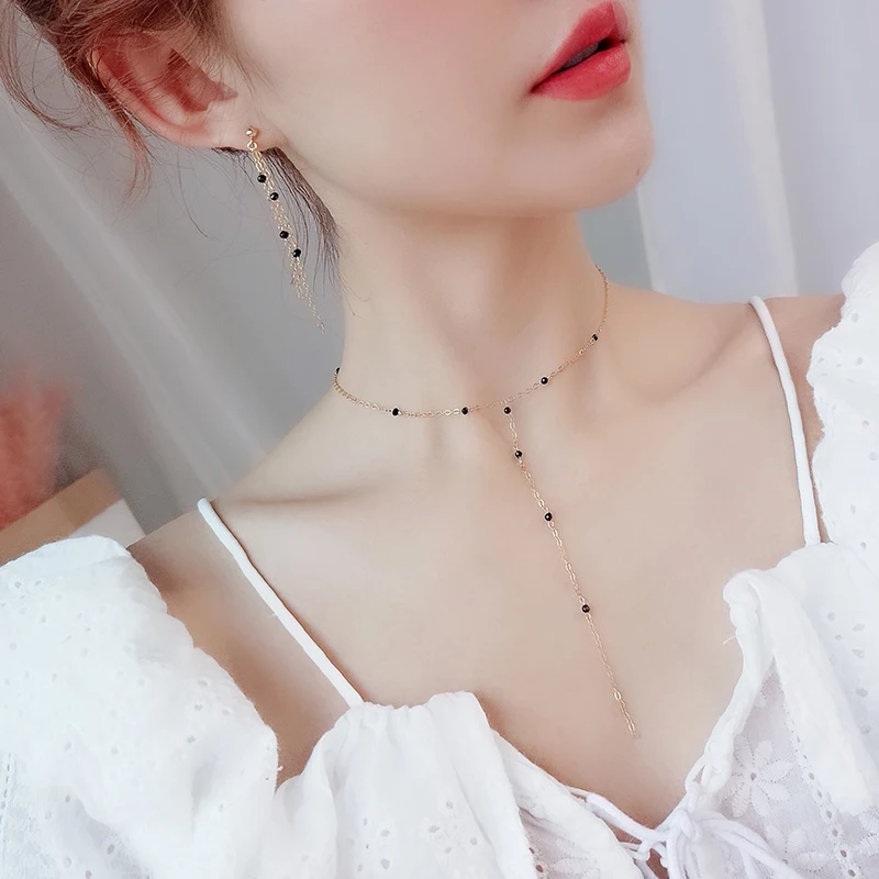 

Lii Ji Boho Necklace Black Spinel Choker Necklace Handmadde US 14K Gold Filled No Fade Women Jewelry Birthday Gift 38+5cm