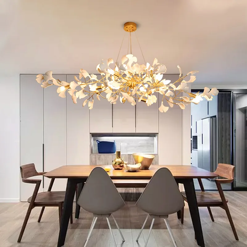 

Nordic Apricot Leaf Chandelier Wrought Iron Petals Indoor Lighting Led Lamps Living Room Dining Room Bedroom Pendant Lighs