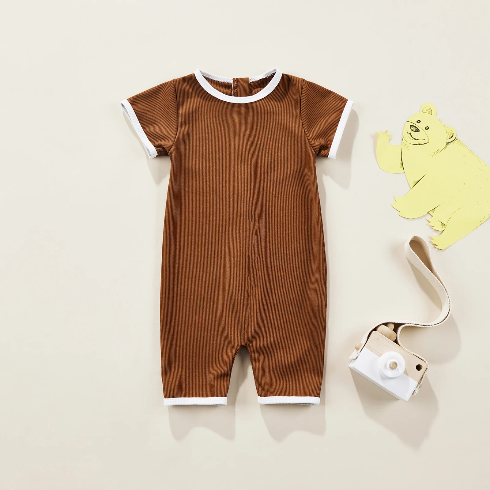 

Baby Boys Casual Swimsuits Baby Kids Fashion Solid Color Round Neck Short Sleeve Swimwear Fashion Kids Summer Rompers