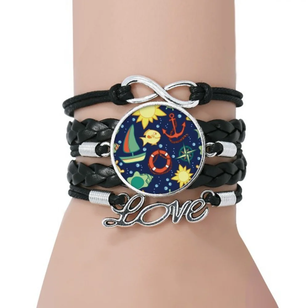 

Navigation Fish Boat Colourful Ocean Bracelet Love Accessory Twisted Leather Knitting Rope Wristband