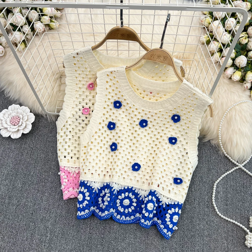 

Женский укороченный топ без рукавов, ажурный топ в стиле бохо с завышенной талией, пикантная Модная рубашка в Корейском стиле, лето, Y2k