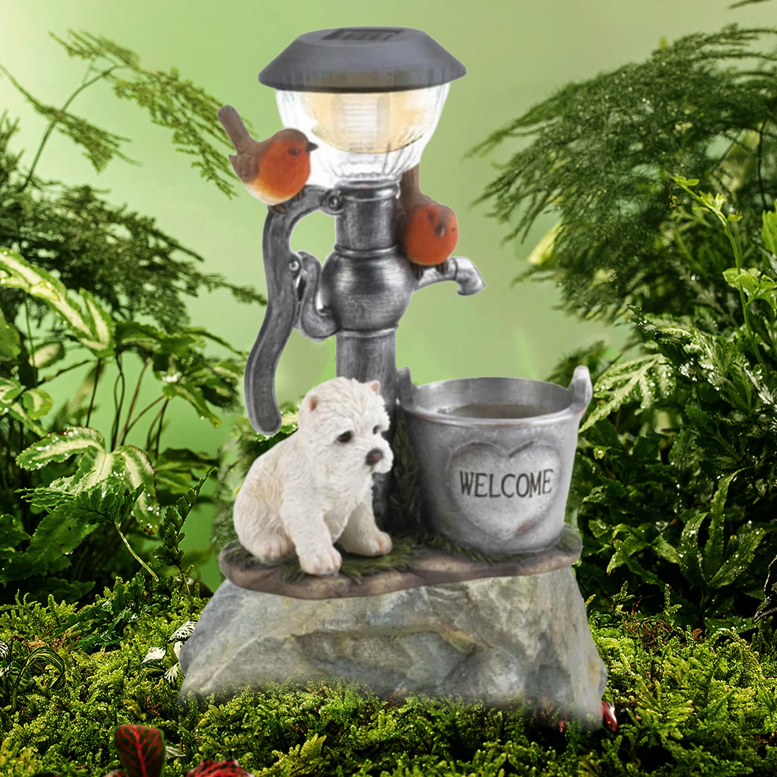 

Solar Light Puppy Kitten Statue Lamp Ornament Resin Yard Decorative Bunny Figurine Holiday Gifts Home Decor for Courtyard Lawn