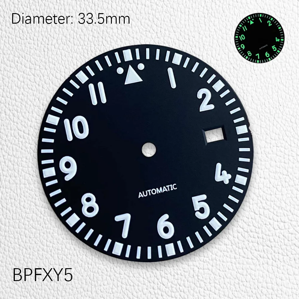 

33.5mm Green Glow Single Calendar Sun Pattern Pilot NH35 Dial NH35 case Watch Accessories Customized Watch / S ko mod