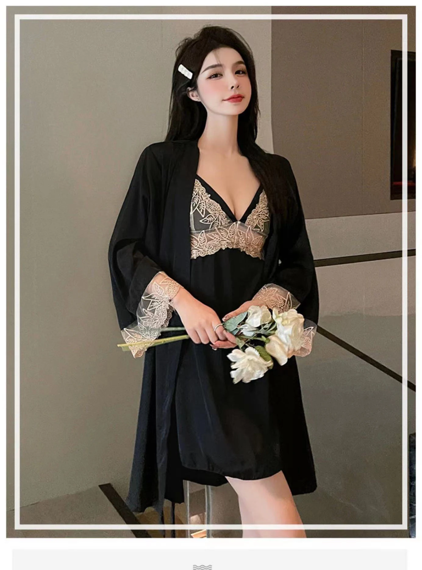 Chen XUAN female SENSE LACE NEW APPEAL CONCORD NIGHTgown spring and summer snow and ice silk thin home clothing two pieces