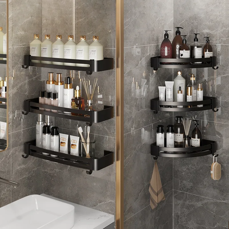 

Bathroom Shelf Organizer Metal Shower Organizer Rack Shampoo Holder Corner Shelves Wall Mounted Kitchen Bathroom Accessories