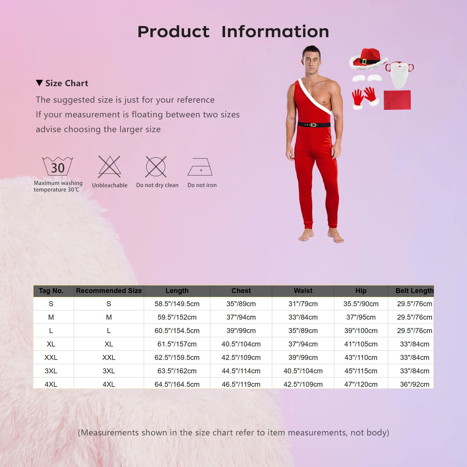 # S-4XL Мужская рождественская одежда Санта-Клауса для косплея боди без рукавов на